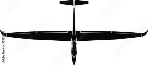 Glider sailplane silhouette in cad drawing flat vector illustration with top view for aviation sports aerospace design and light aircraft flight hobby.