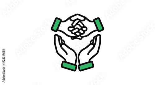 A pair of hands holding a handshake with green accents on wrists