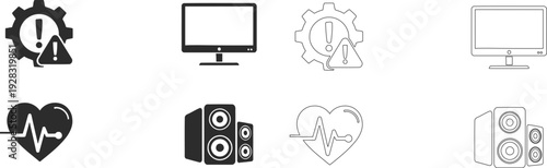 Collection of various technology and medical related icons in grayscale