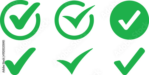 Green check tick mark icon sign vector set