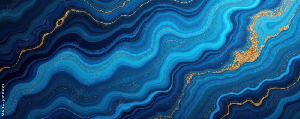 Fototapeta premium Swirling blue marble, gilded accents, refined texture , design element, graphic, premium