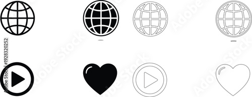 Black and white icons of various social media and video symbols