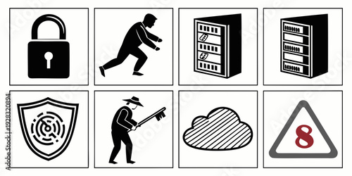 A collection of icons representing security, protection, and safety measures Vector