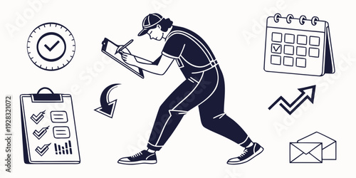 A stressed businessman struggles to manage his overwhelming workload and deadlines. Vector