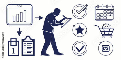 Businessman analyzing data and making strategic decisions with various icons Vector