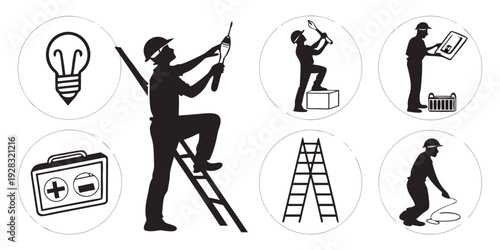 Illustration of a person performing various exercises on different equipment Vector