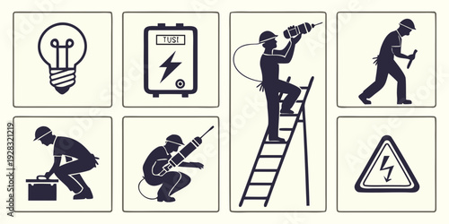 Illustrations of various safety and caution symbols for workplace awareness Vector