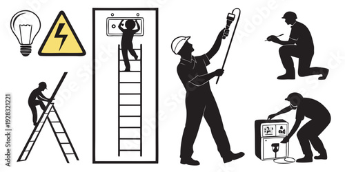 Illustration of various construction and safety symbols and icons Vector