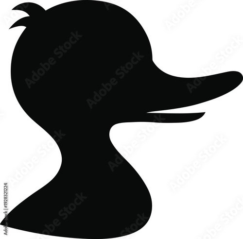 Black Silhouette of a Duck Head with Open Beak and Feather Detail Side Profile Isolated on White Background Stock Graphic