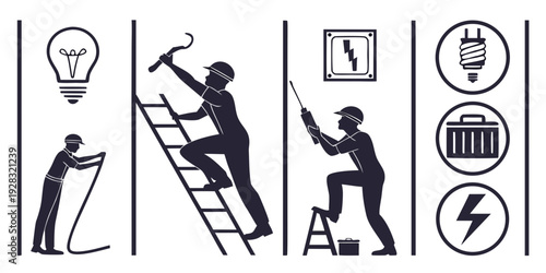 Various safety symbols depicting hazards and precautions in the workplace. Vector