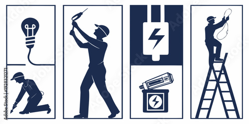 A series of safety signs depicting various workplace hazards and precautions Vector