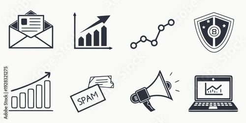 Icons representing various aspects of business and security. Vector