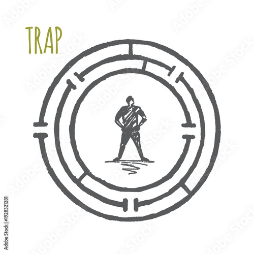 Trap Sketch - man standing inside circular maze