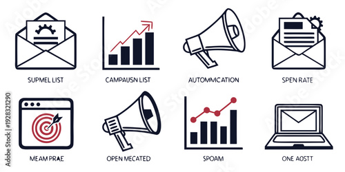 Icons representing various aspects of business and communication Vector