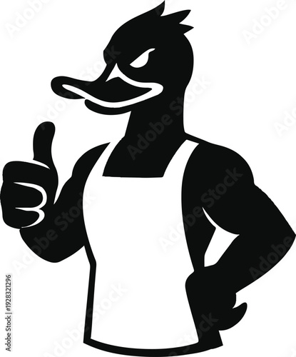 Cartoon Duck Character Wearing Apron Giving Thumbs Up Approval Stock Illustration