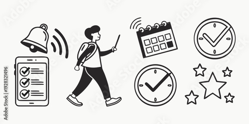 Person managing tasks with reminders, deadlines, and rewards Vector