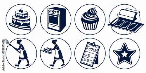 A collection of icons representing various activities and objects. Vector