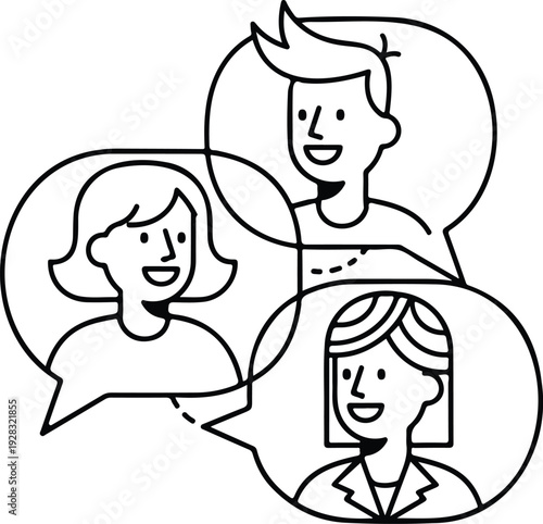 Video conference call. Group of people talk with colleague, partners or team members through application. Online meeting or education webinar. Employees discuss project presentation and planning work