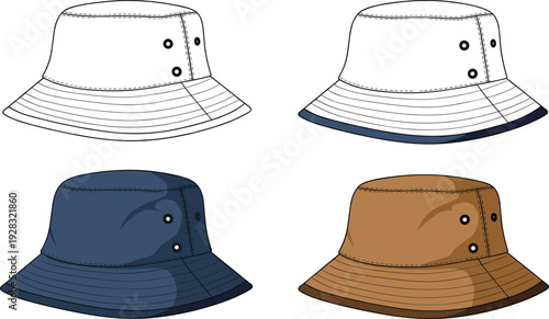 Four Buckets with Different Colors Blue Brown White