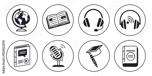 A collection of various icons representing different activities and objects. Vector