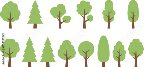 16 flat tree icons vector set minimalist forest collection