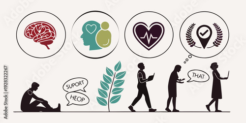 Illustration of a person's journey through mental health and wellness Vector