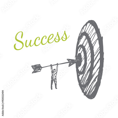 Success Sketch - man hanging on arrow hitting target