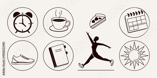 Illustrations of various activities and their corresponding times Vector