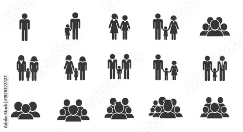 Collection of Simple Black Silhouette Family and People Icons.