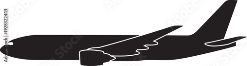 Airplane Side View Solid Black Silhouette