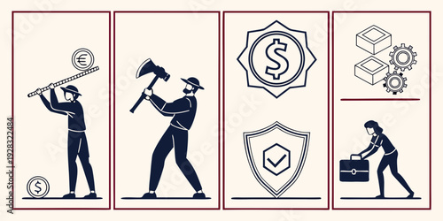 A series of icons representing different aspects of personal safety and security. Vector