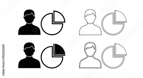 Set of simple icons representing people and pie charts.