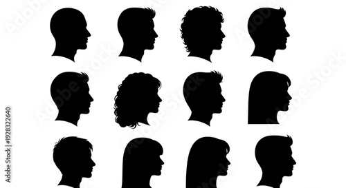 Collection of diverse human head silhouettes in profile.