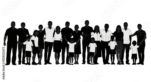 Diverse group of people standing together in silhouette.