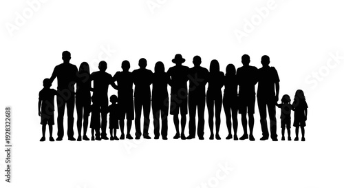 Diverse group of people standing together in silhouette.