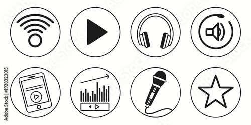 A collection of icons representing various multimedia and communication functions Vector