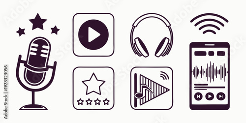 Icons representing various multimedia and communication technologies Vector