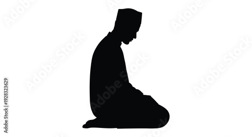 A contemplative man is depicted in a kneeling posture showcasing a striking black silhouette high quality professional detailed