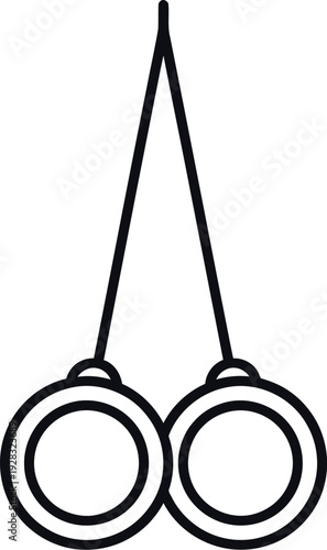 Simple black and white icon representing gymnastic rings for athletic concept art