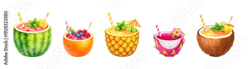 Trendy tropical fruit cocktail set, vectors isolated on white background