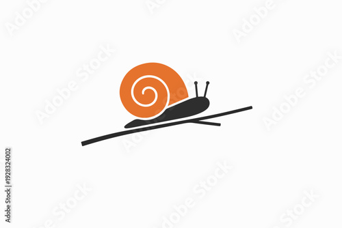 Minimalist vector illustration of a snail crawling on a branch