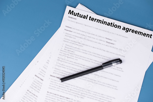 Canvas Print Mutual termination agreement document on office desk, professional legal contract ending business or employment relationship by consent, symbol of resolution, balance, and new opportunities