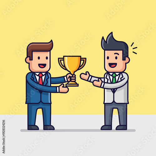 Two Men Receiving Trophy Award.