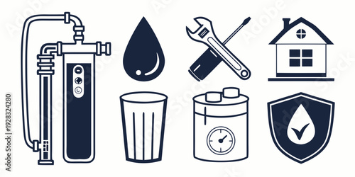 Icons representing various services including water, waste, and home maintenance. Vector