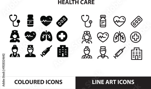 Health checkup line icon set. Medical care patient diagnosis icon collection. vector eps