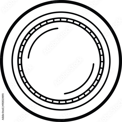 Round Coin or Token Line Art Icon with Rim Detail