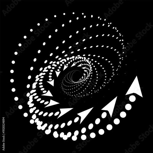 Abstract arrow vector illustration icon with detailed iris and pupil design in black line art style