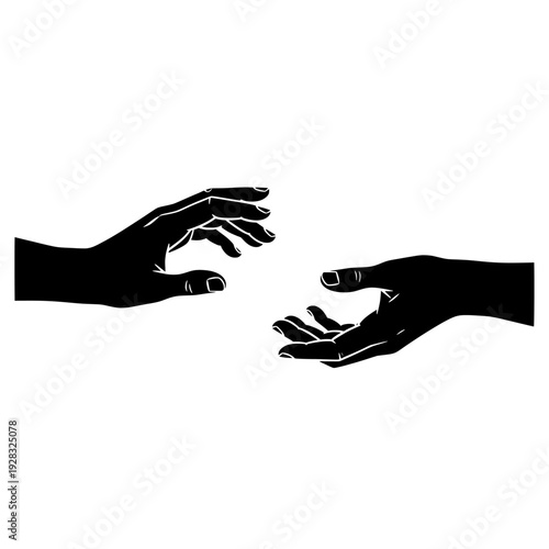 Black silhouette vector illustration of human hands and arms showing a business communication gesture with fingers as a symbolic design icon