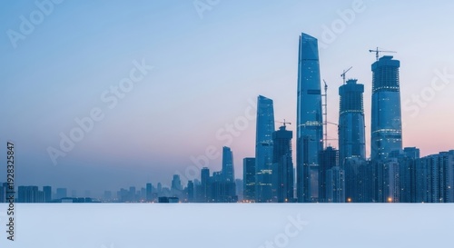 Modern Skyline with Skyscrapers at Dusk in Urban Environment