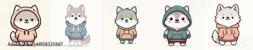 cute wolf vector wearing hoodie